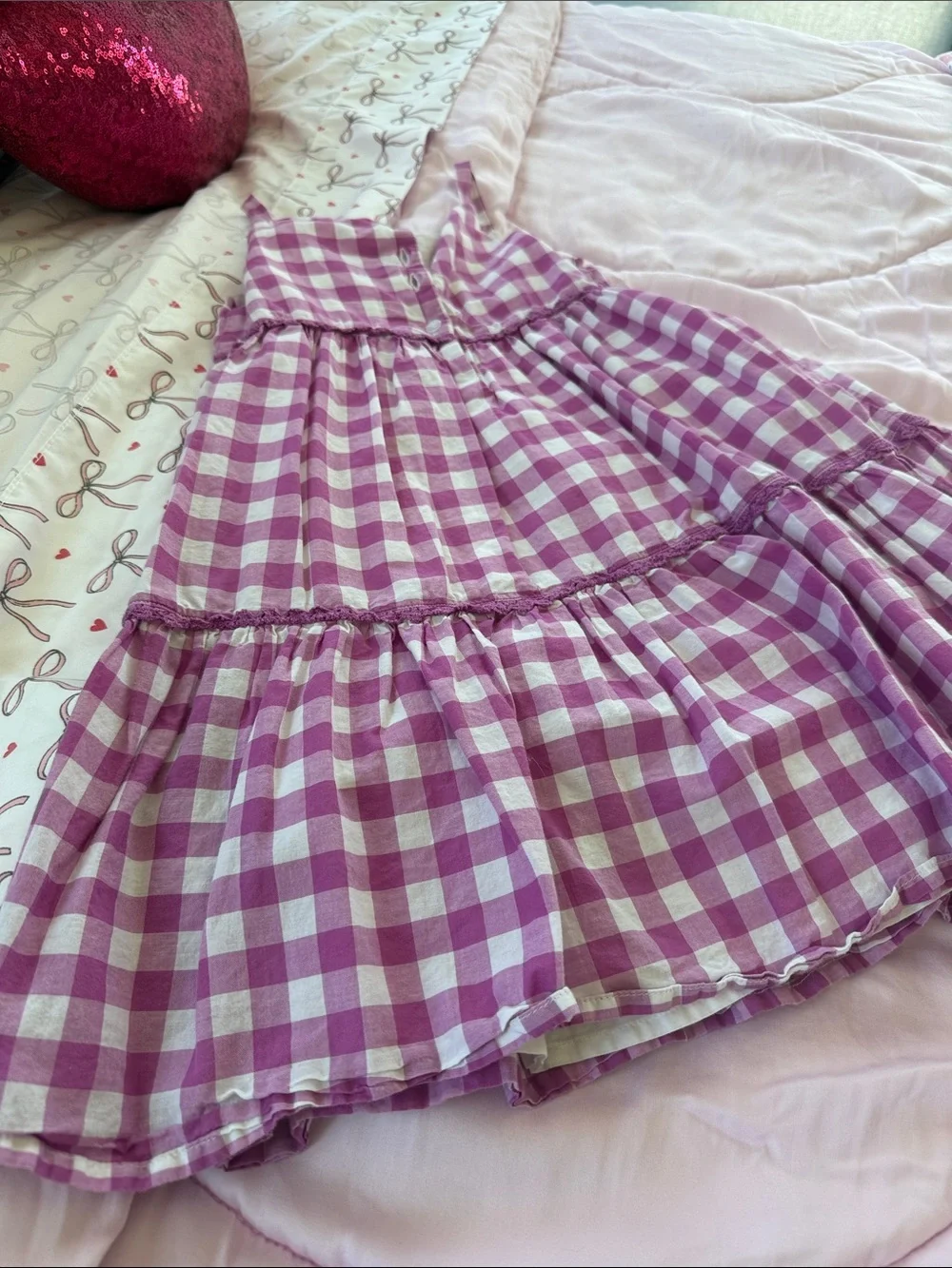 Janie and Jack Pink and White Gingham Tiered Sundress